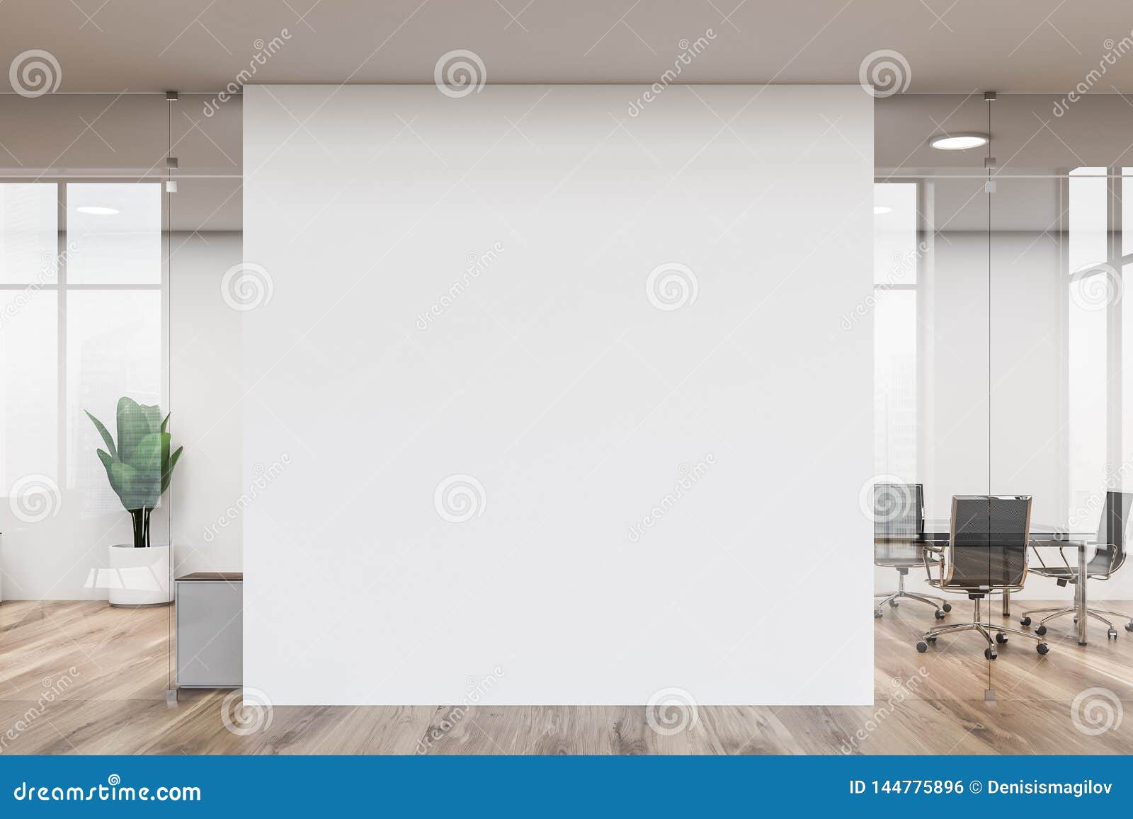 office meeting room with mock up wall