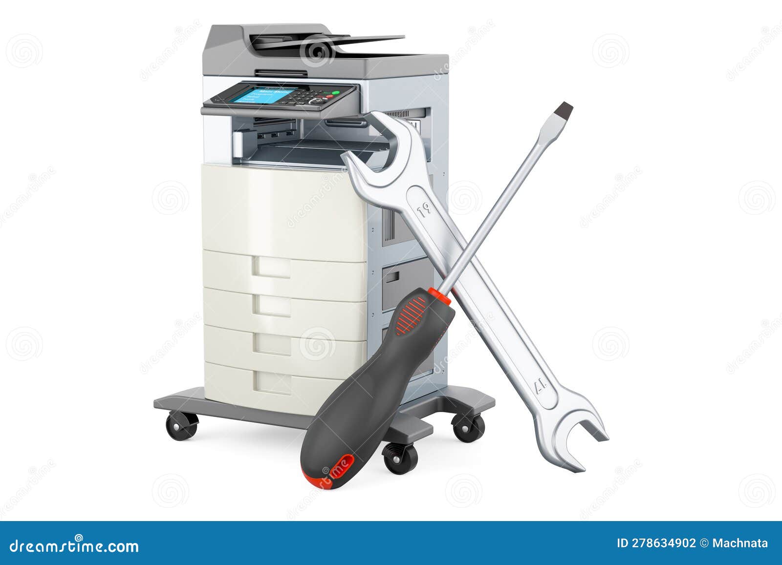 Office Multifunction Printer MFP with Screwdriver and Wrench. 3D