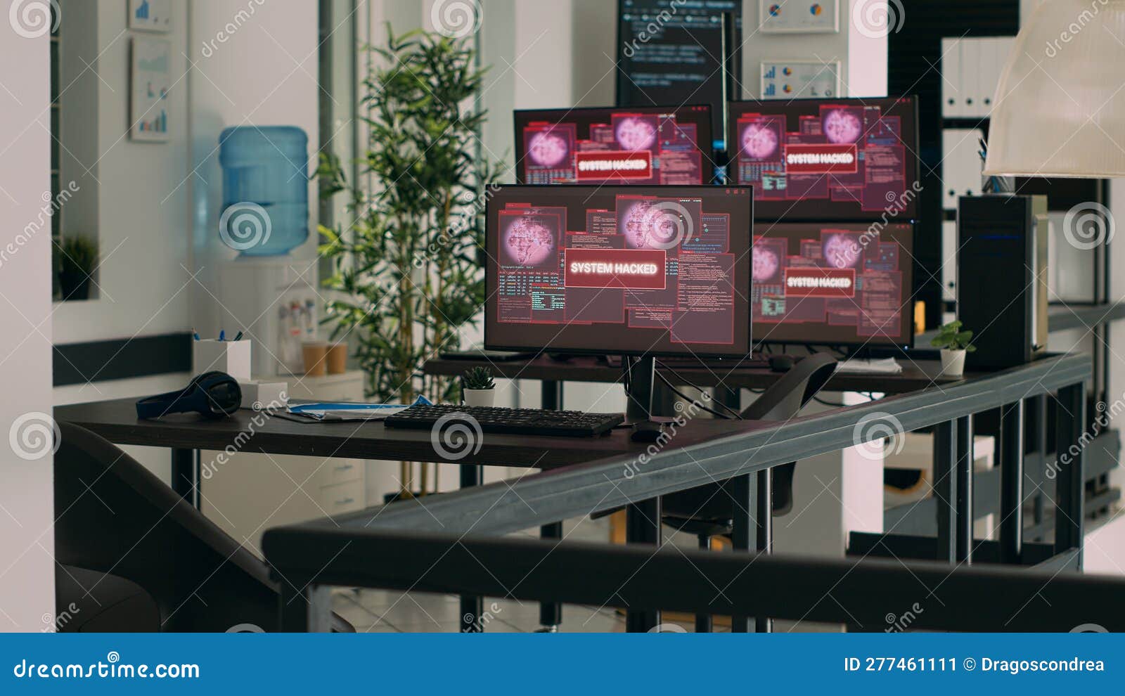 It Office with Multiple Monitors Showing Critical Error Message