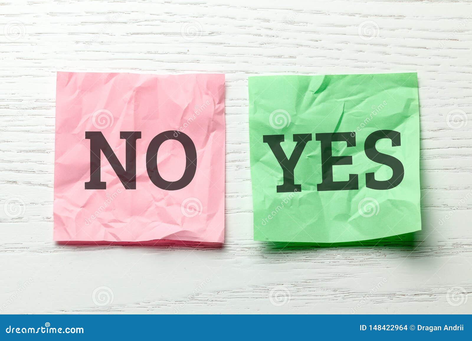 Office Papers for Notes. Inscription YES Green and NO Red. Stock Photo