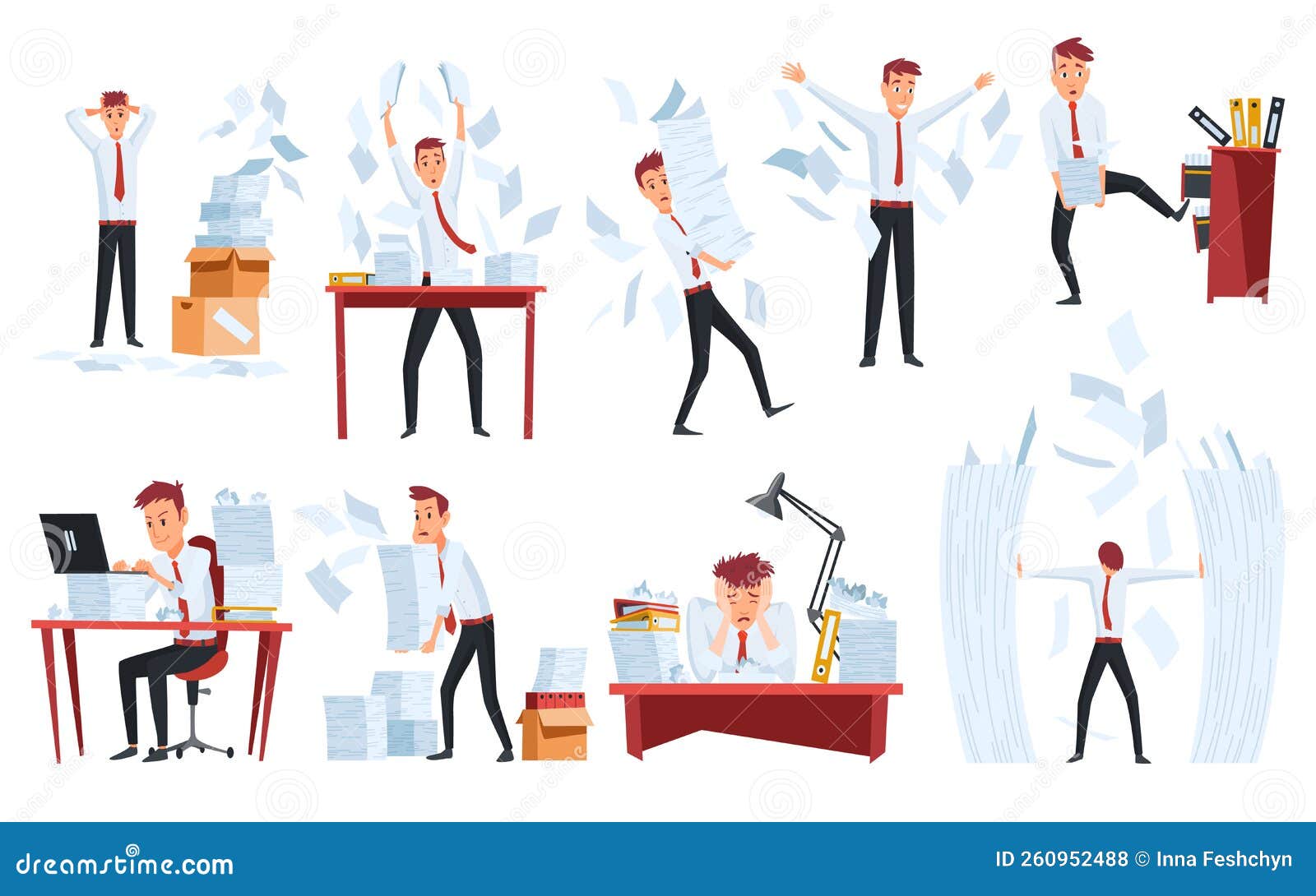 Office Paperwork Set. Office Worker with Stack of Documents Stock