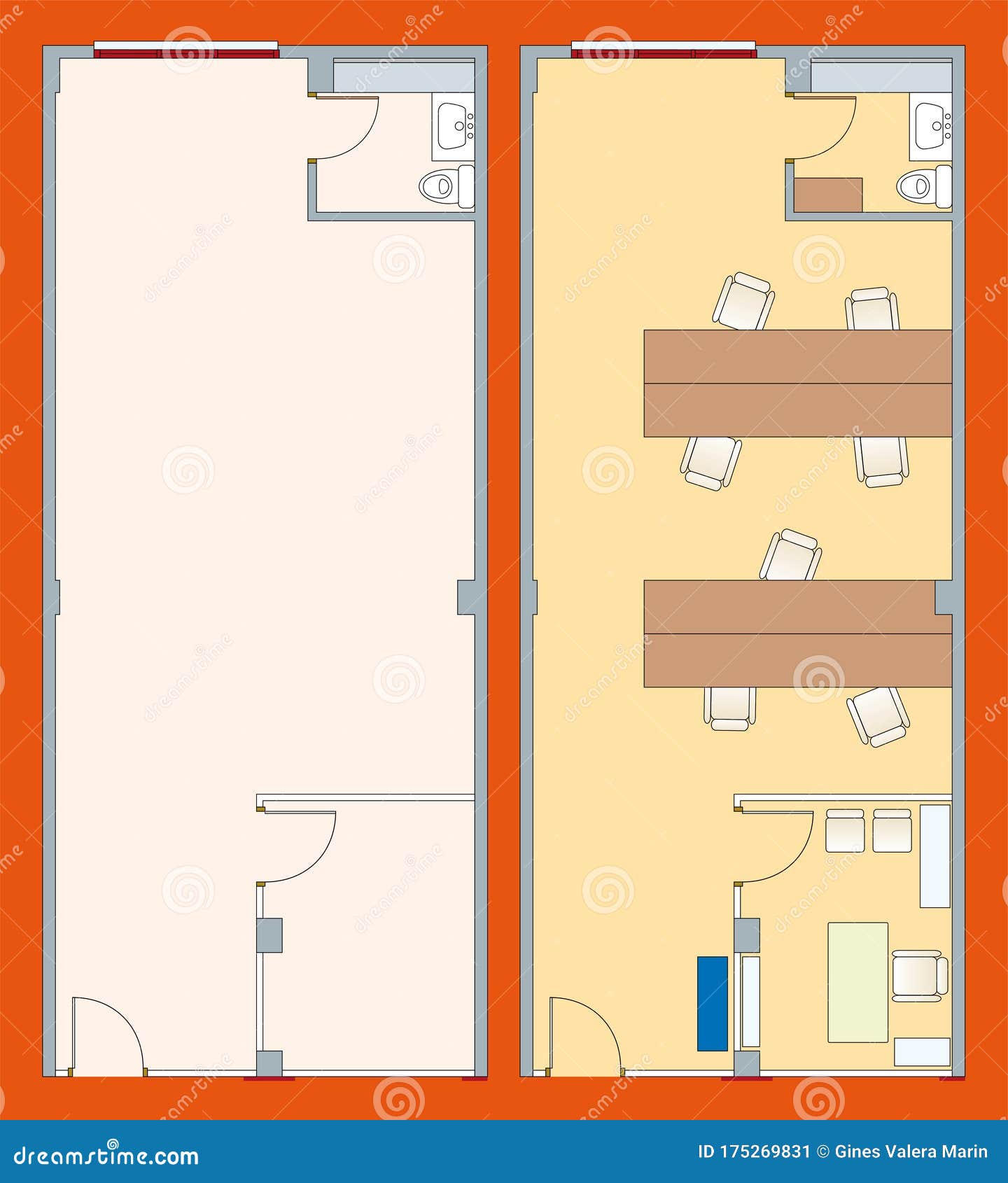 Office Plan with Furniture and Other Elements Stock Illustration Illustration of door, office