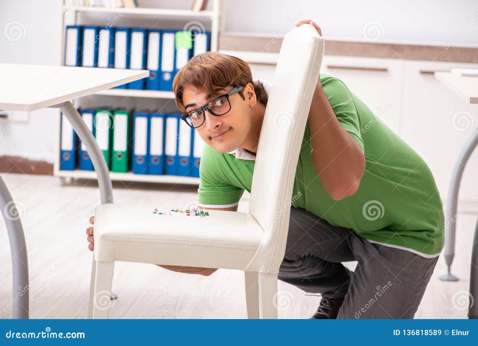 The Office Prank with Sharp Thumbtacks on Chair Stock Image Image of