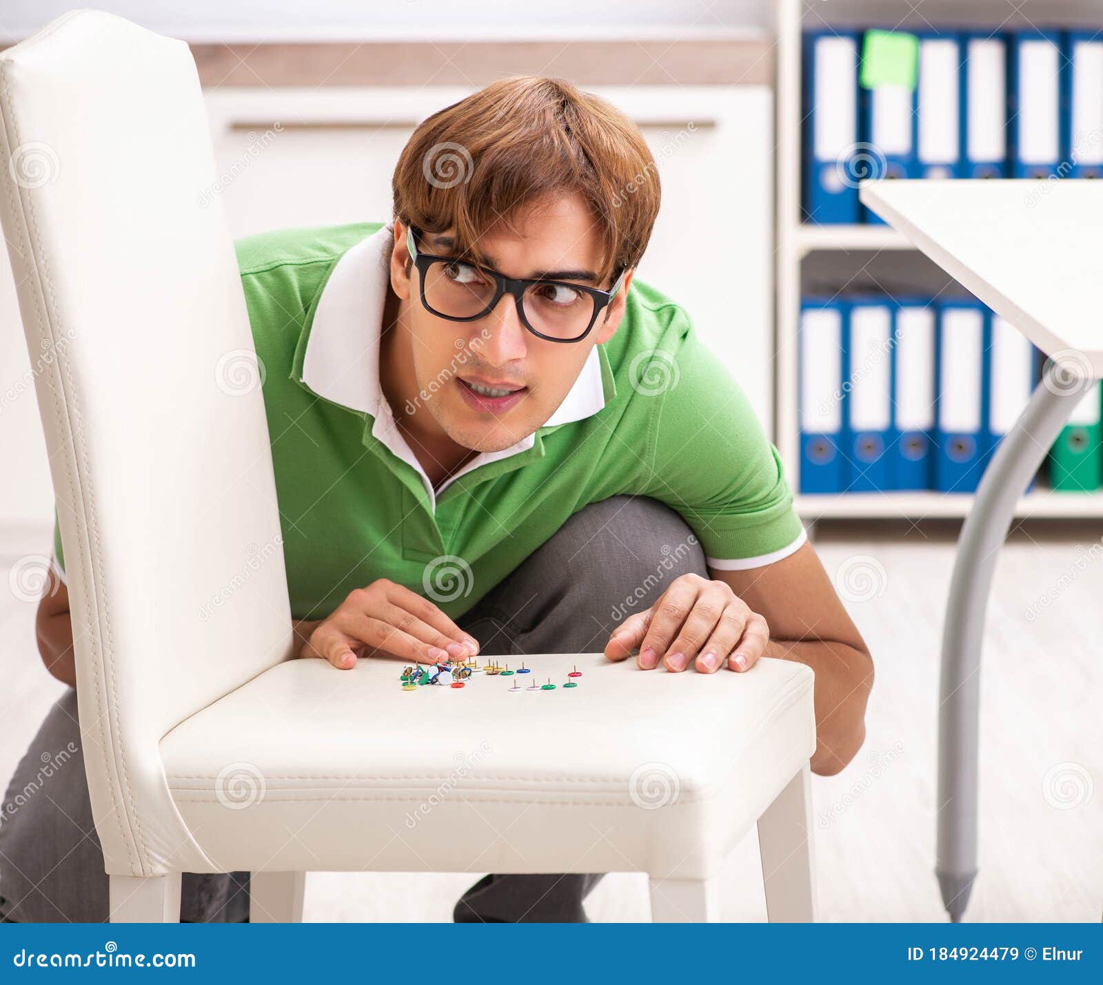 Office Prank with Sharp Thumbtacks on Chair Stock Image Image of
