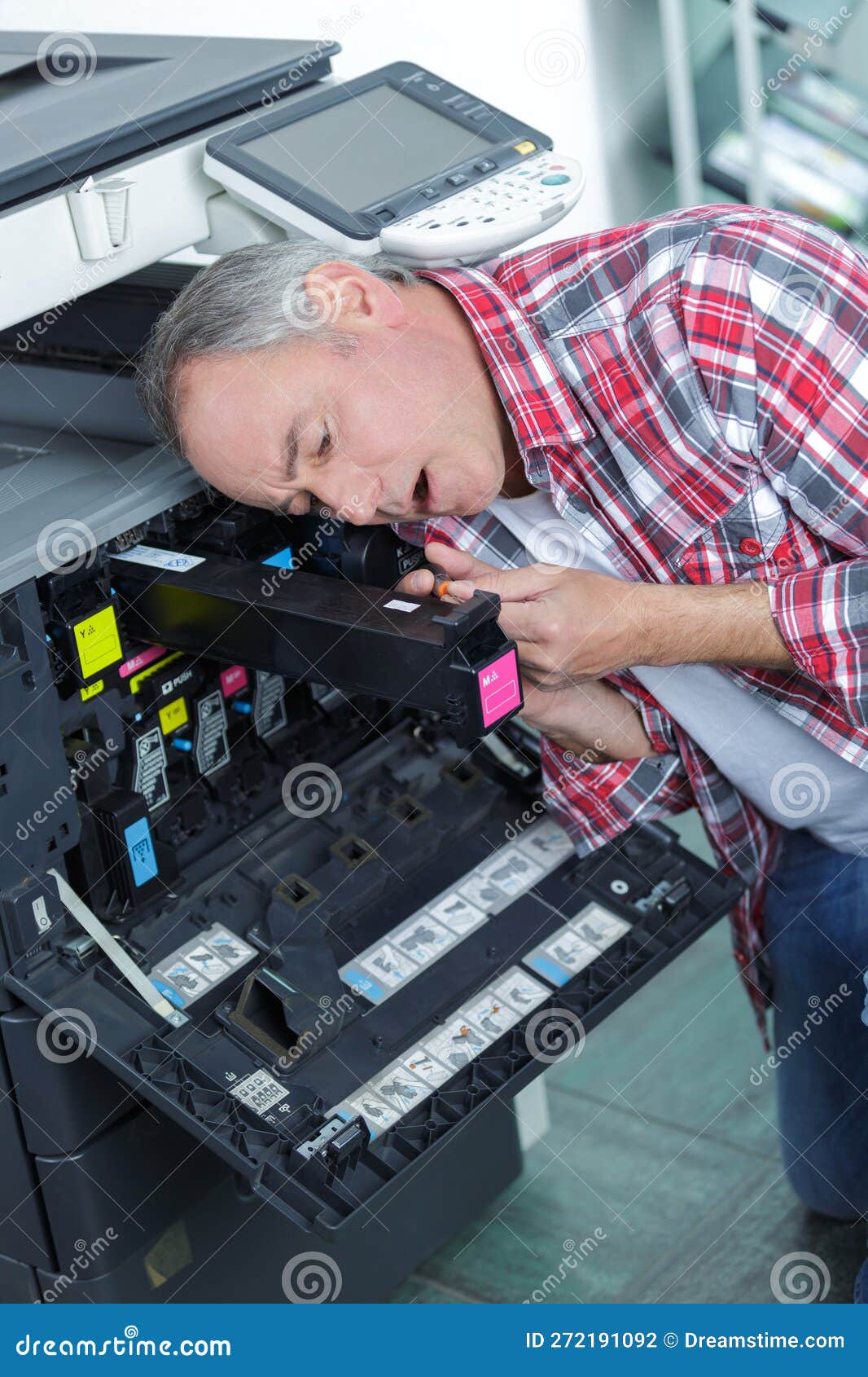 Office Printing Machine Technician at Work Stock Photo Image of