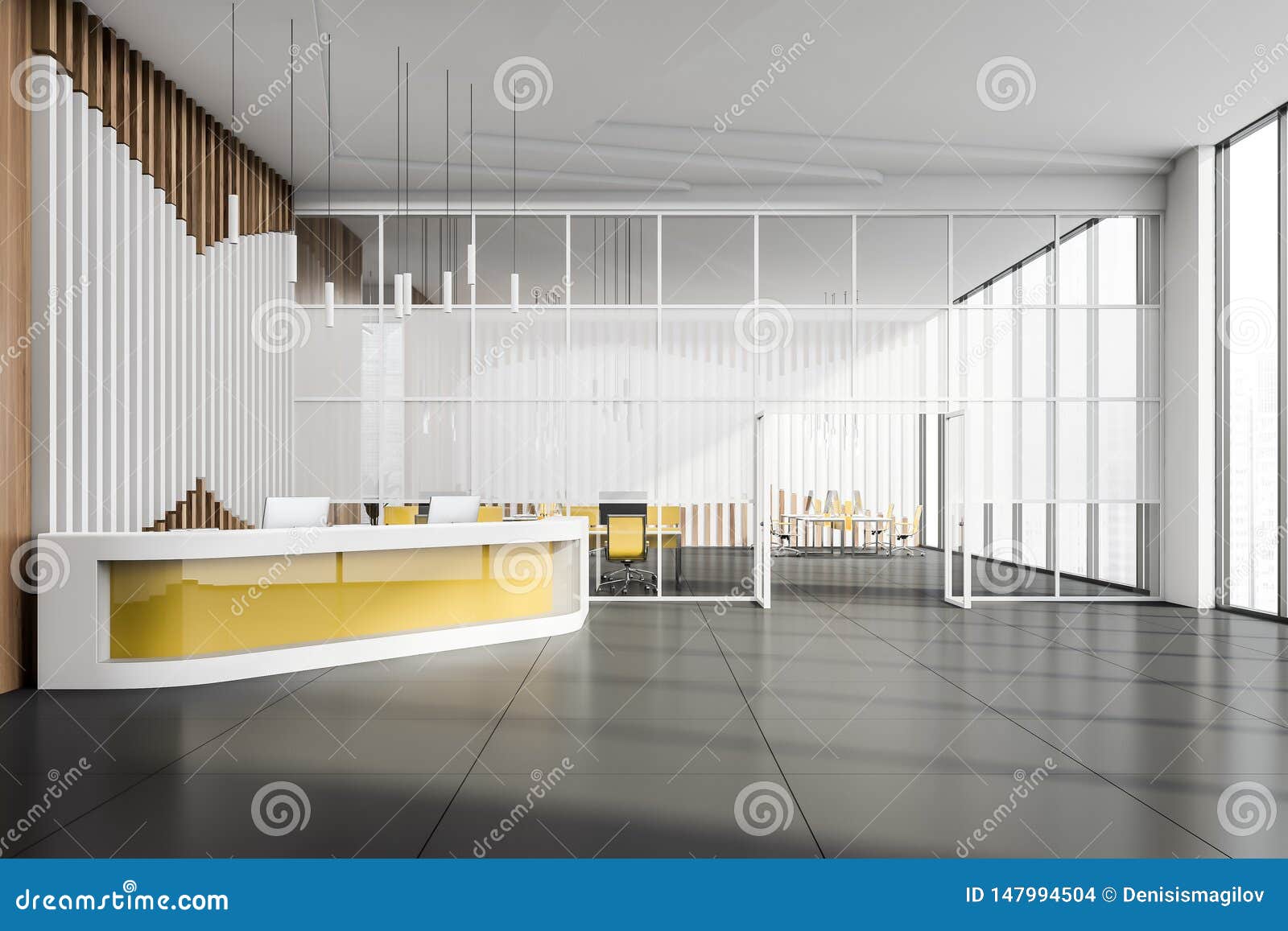 Office Reception Area With Yellow Table Stock Illustration