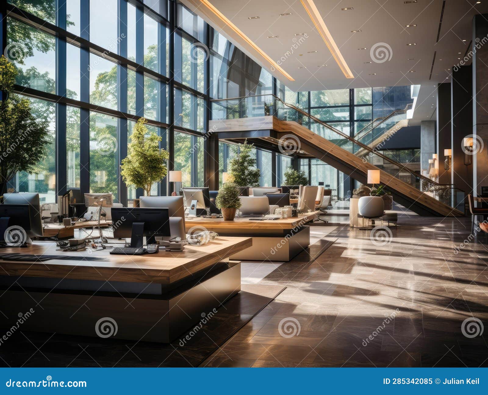 Office Reception with Augmented Reality Wayfinding Stock Illustration