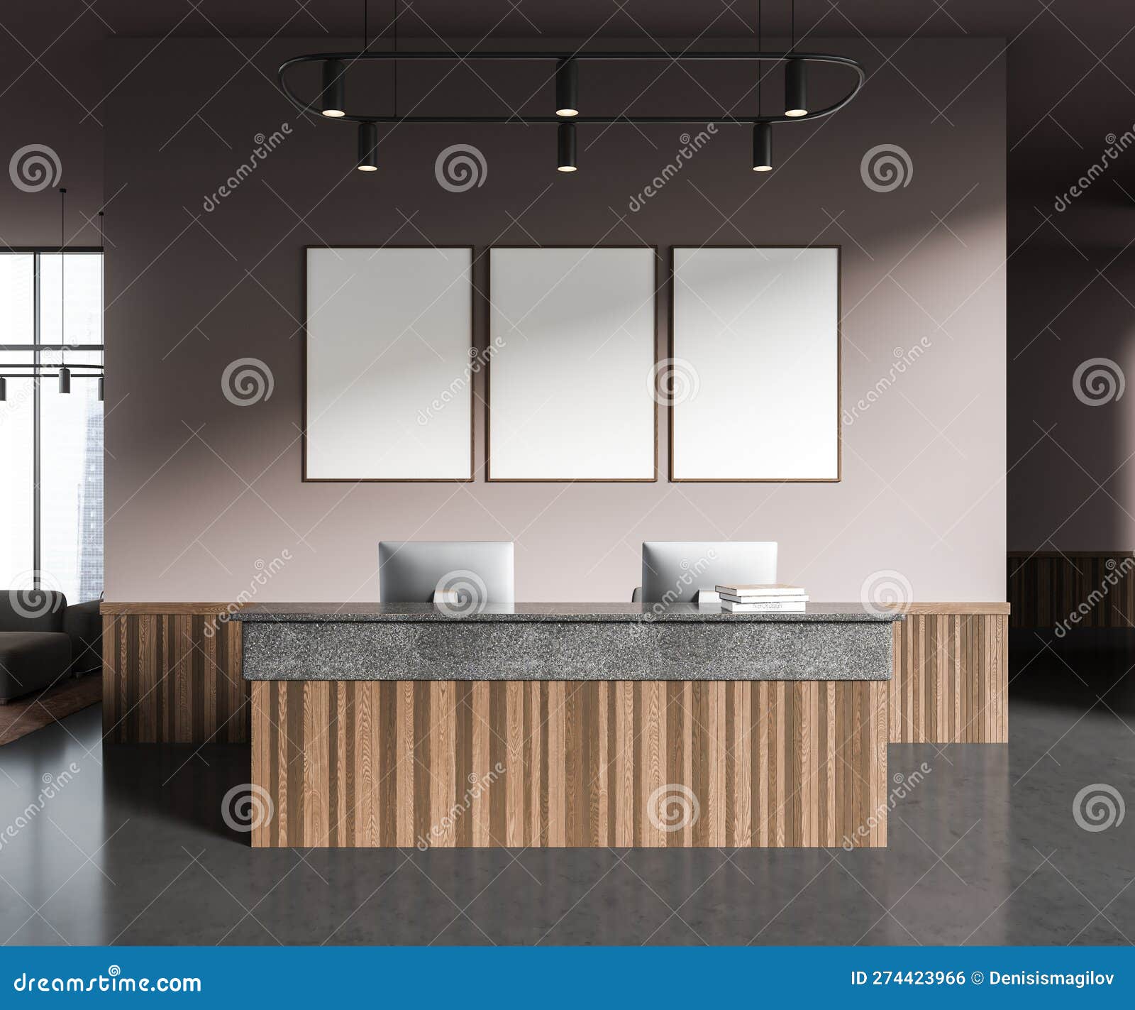 Office Reception Interior with Pc Computer and Three Mockup Frames Stock  Illustration - Illustration of render, panoramic: 274423966, image size:1600x1423