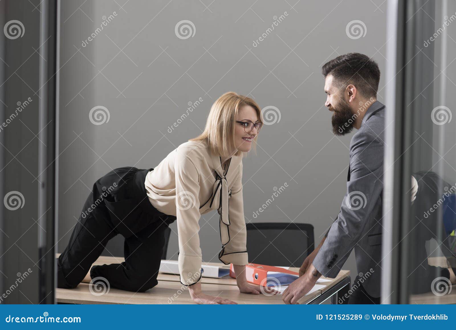 Boss Domination At Work Sexual Harassment Concept With Man And Woman In Office Stock Image 