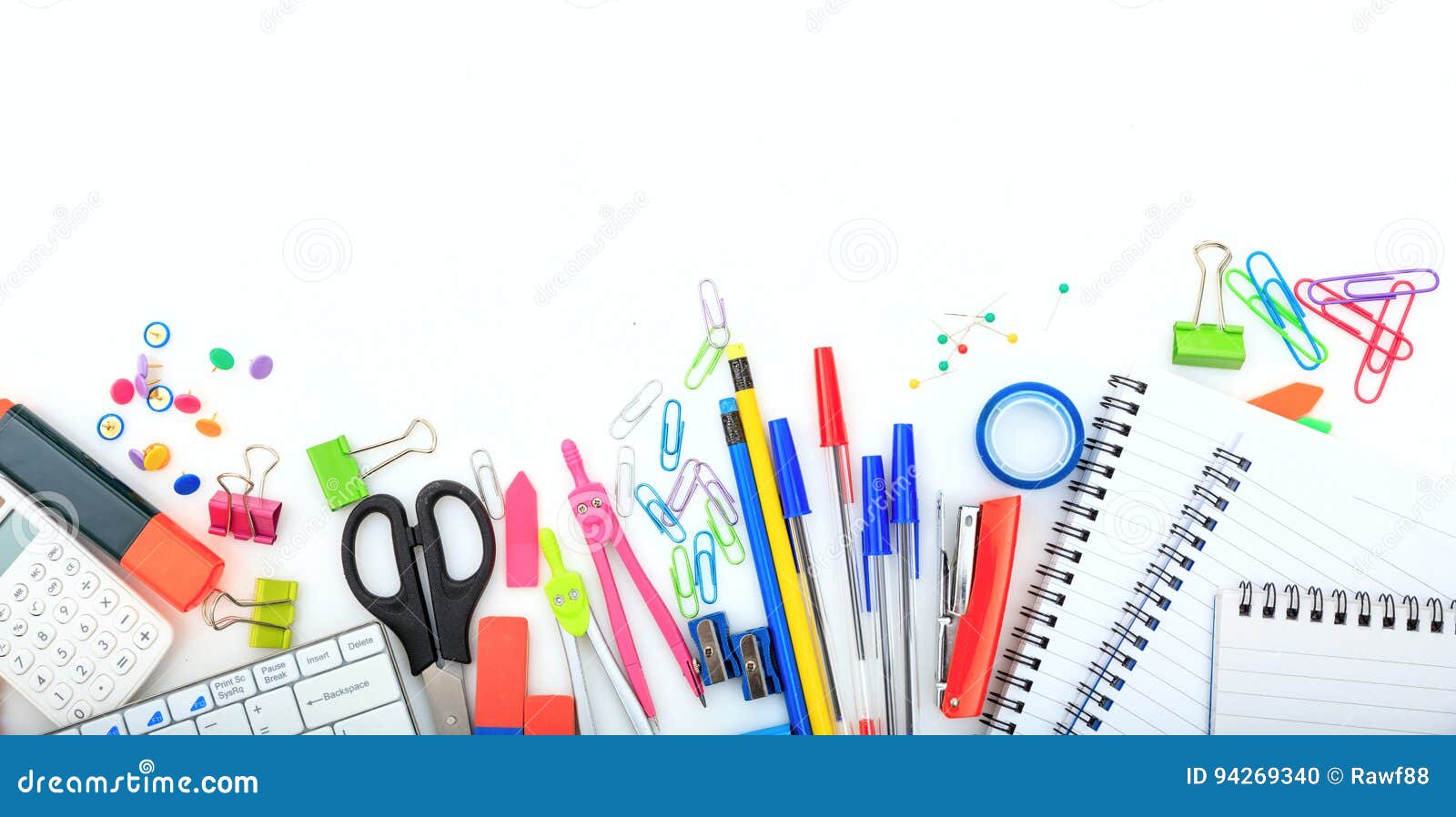 Collage of school and office supplies isolated on white Stock Illustration  by ©belchonock #36959643