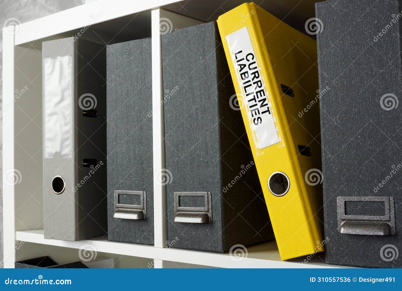 office shelf with folder current liabilities.