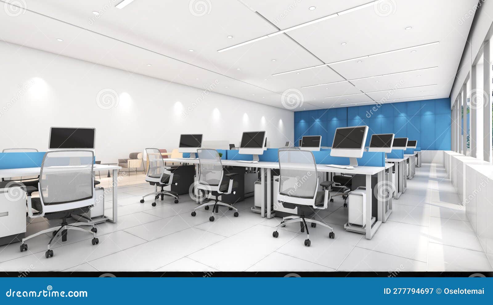 Office Space for Employees To Work and Corridor,Work Area Decorated in