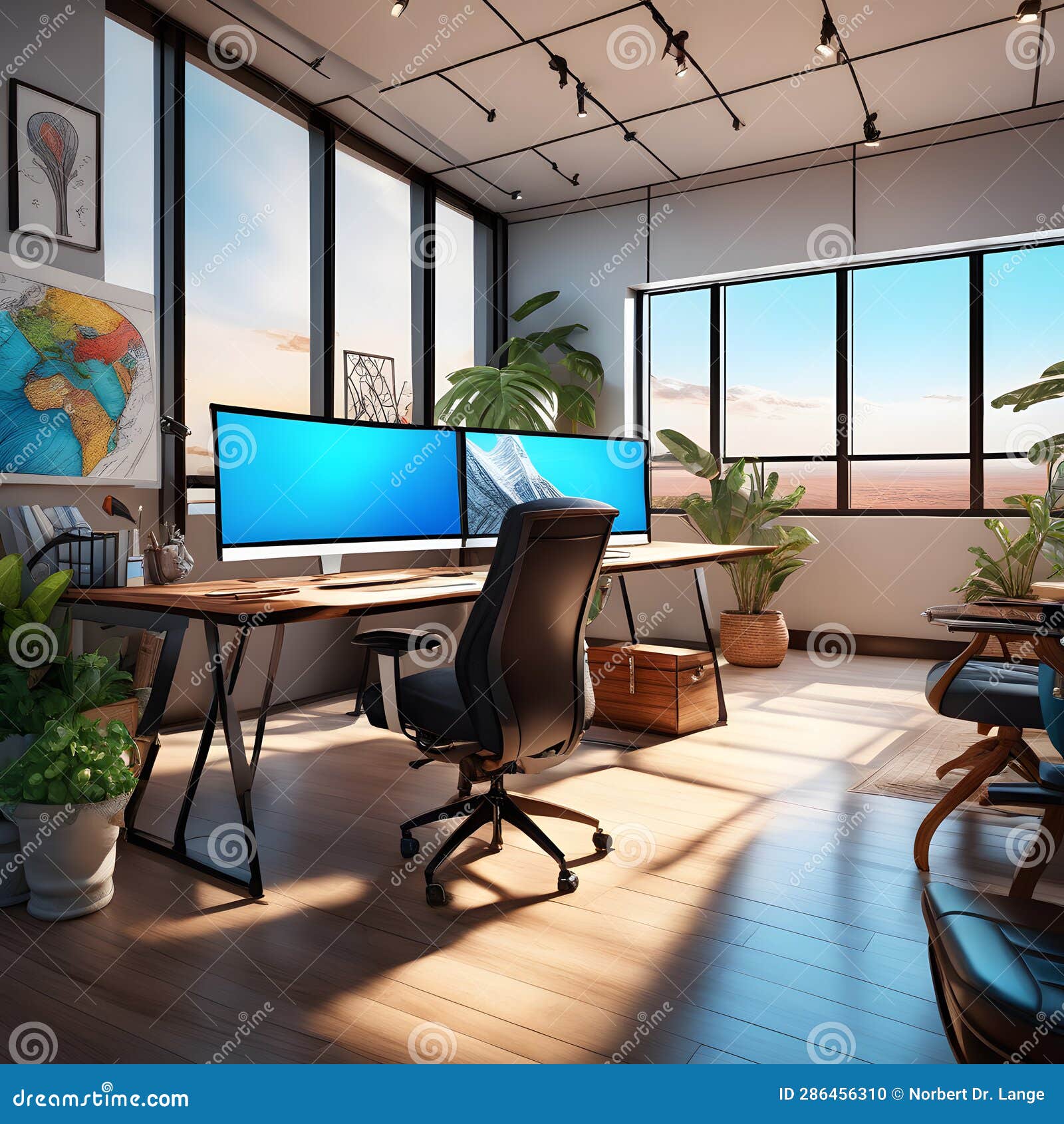 Office Space with Furniture, AIImages Stock Illustration