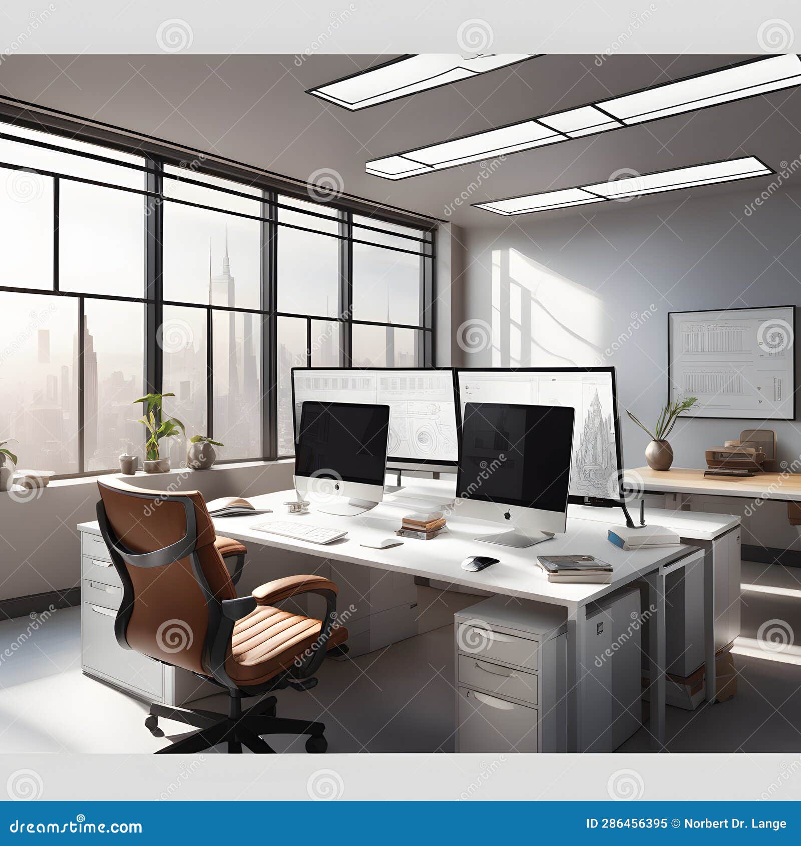 Office Space with Furniture, AIImages Stock Illustration