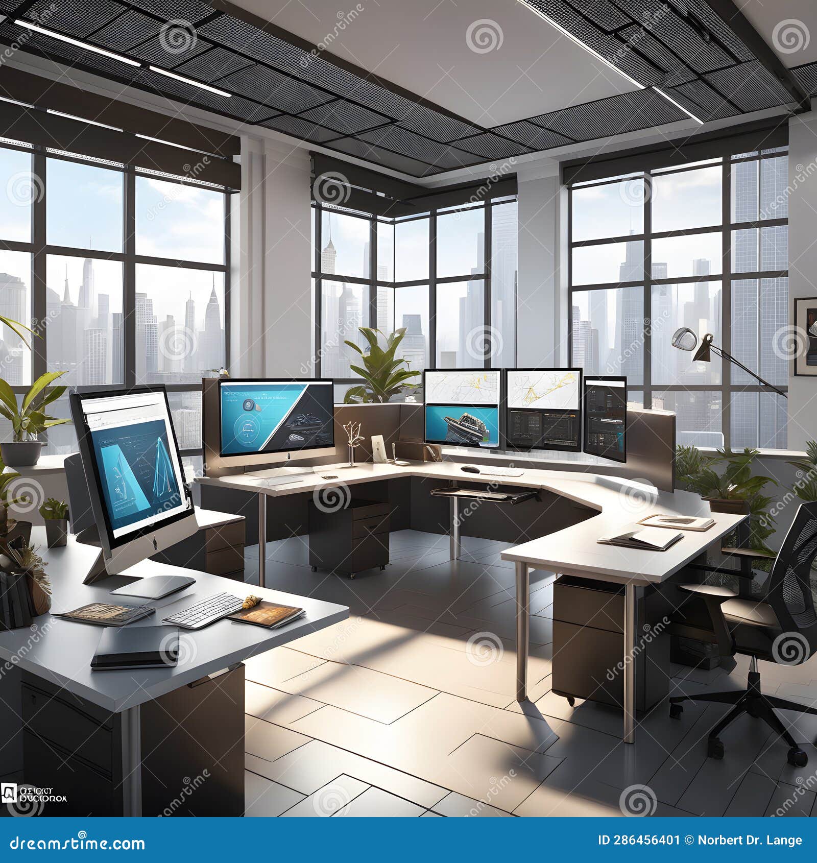 Office Space with Furniture, AIImages Stock Illustration