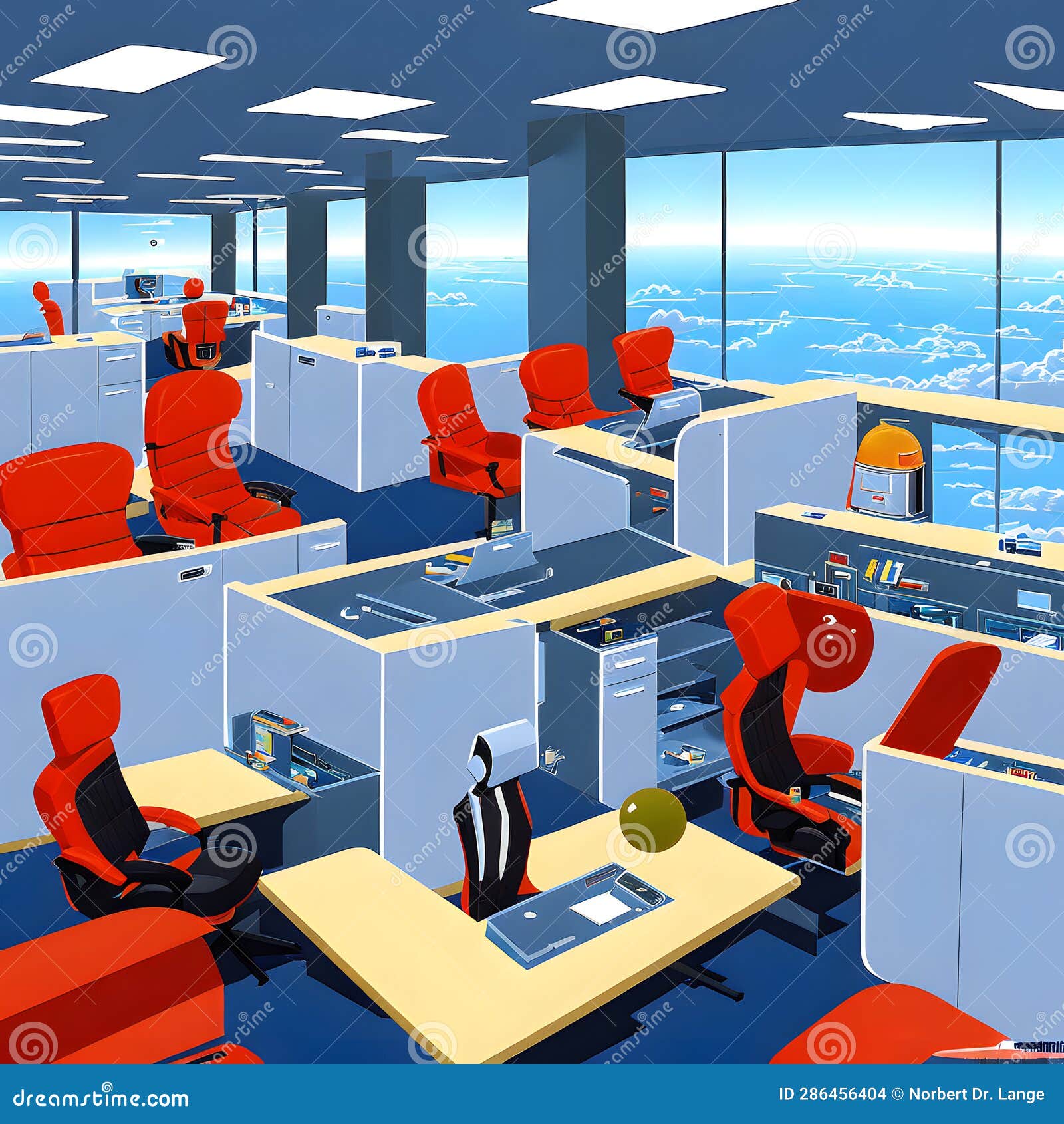 Office Space with Furniture, AIImages Stock Illustration