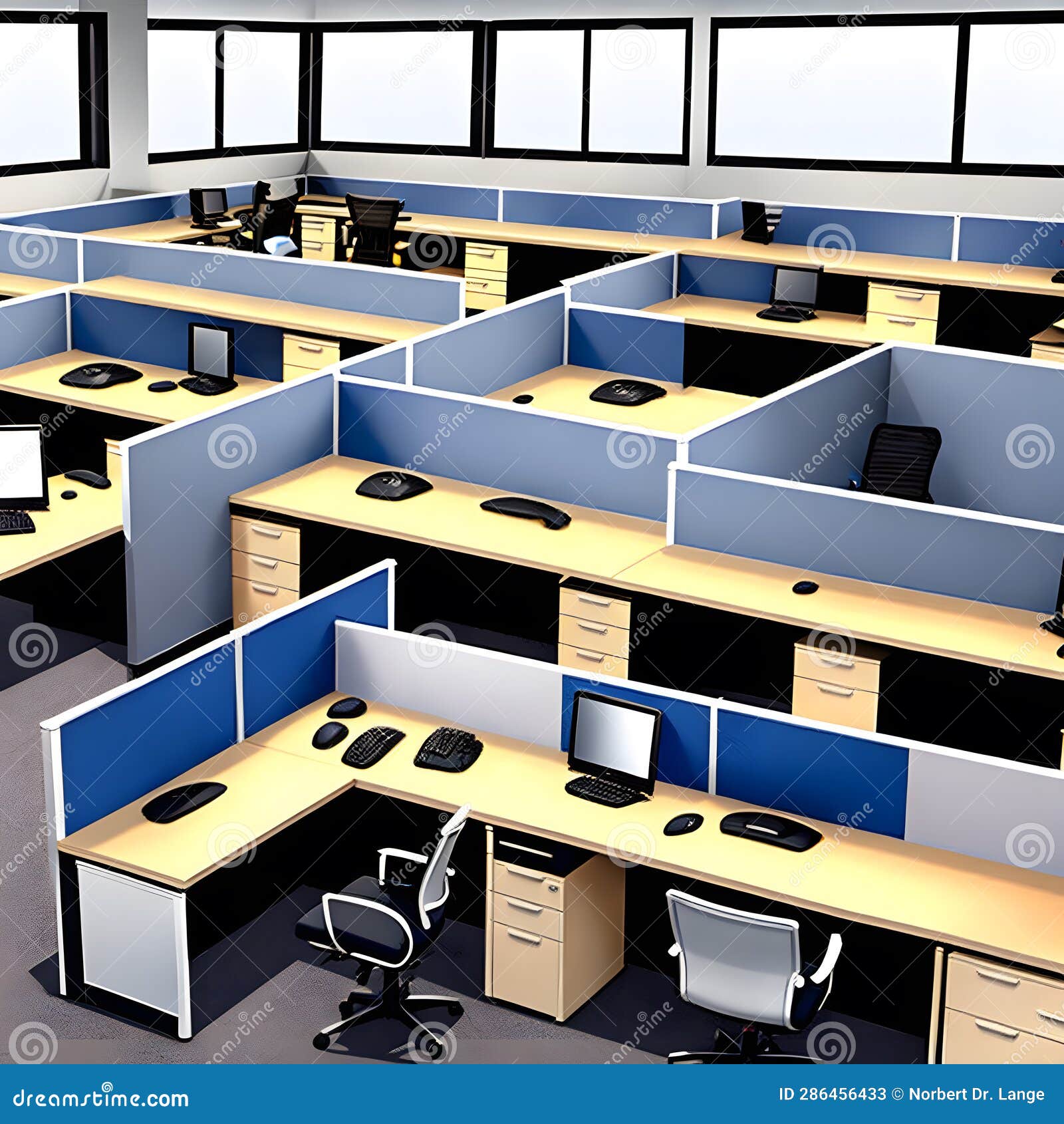 Office Space with Furniture, AIImages Stock Illustration