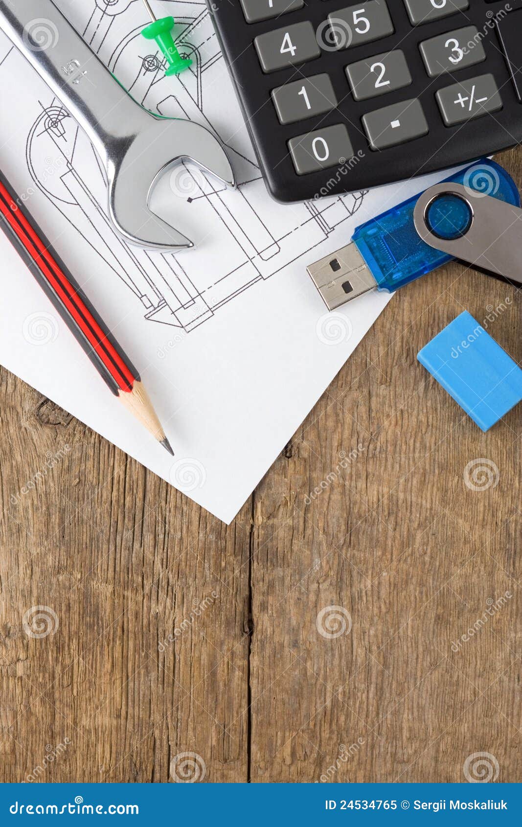 Office Supplies on Drafting Over Wood Stock Image Image of accessory