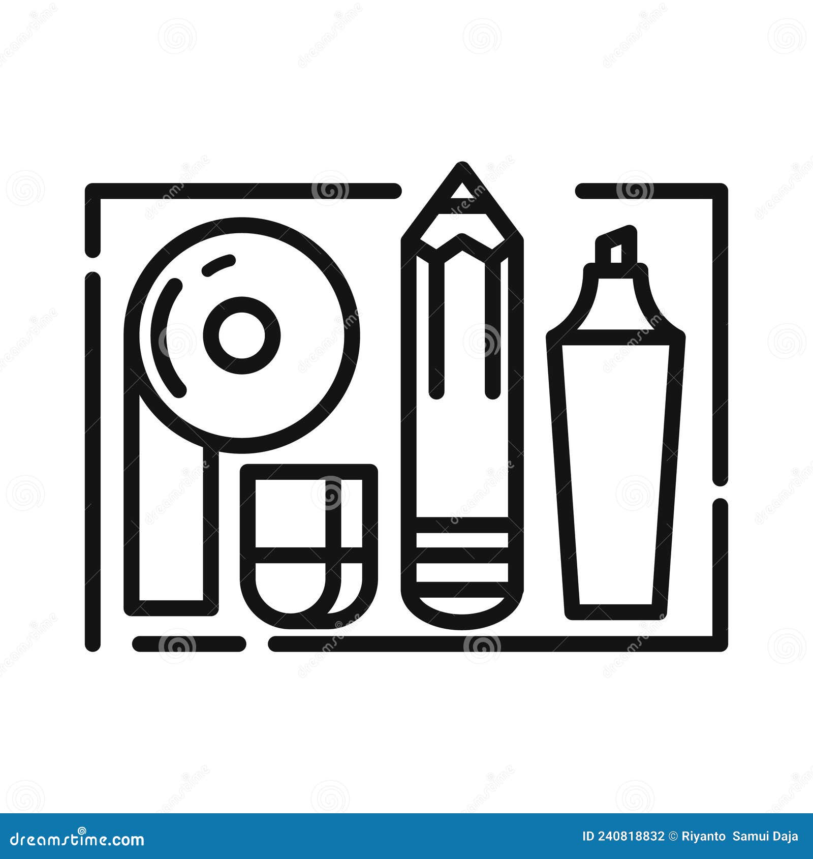 Office Supplies Icon Black and White Illustration Stock Vector