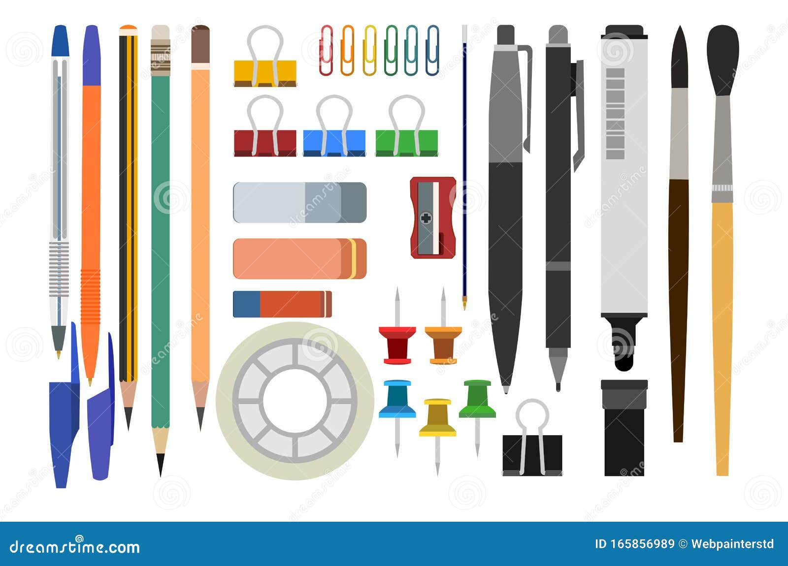 Vector Illustration. Drawn Set Of Stationery, Art Materials, Line Drawing  Pens And Pencils. Royalty Free SVG, Cliparts, Vectors, and Stock  Illustration. Image 126092655.