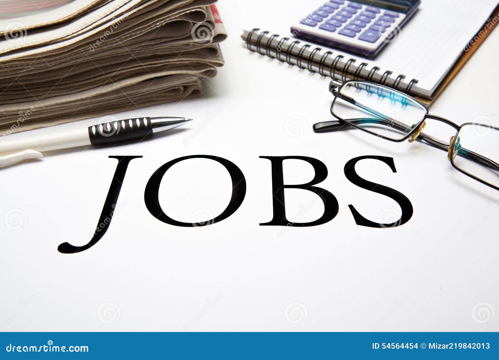 Office Supplies with the Title of Jobs Stock Photo Image of paper, life 54564454