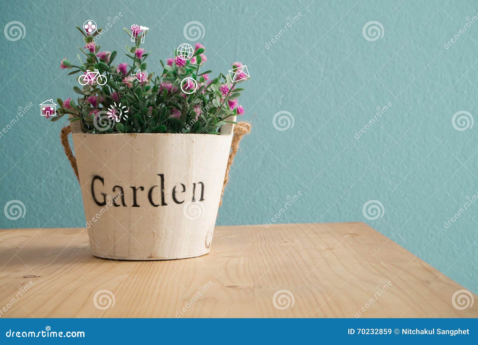 Office Table with Flower Pot. Stock Image Image of business, space