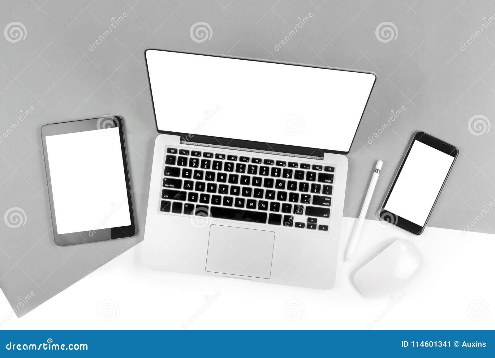 office table with laptop computer, digital tablet, smartphone, p