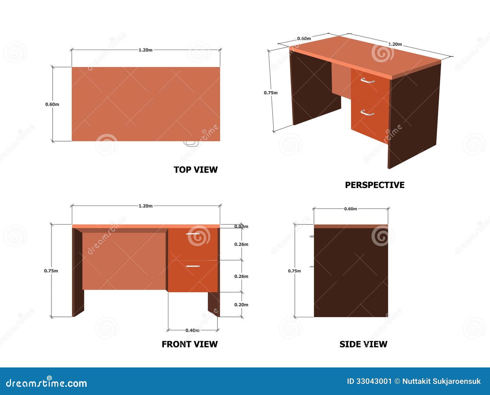 Office Table Plan Front Side Perspective View Stock Vector 