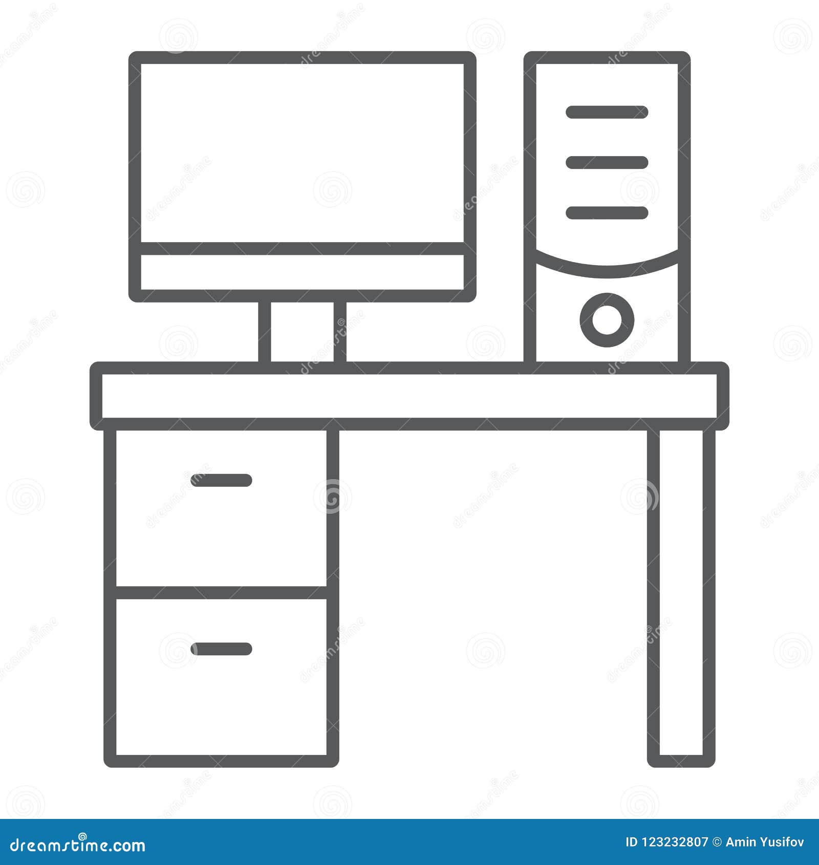 Office Table Thin Line Icon Office And Work Stock Vector