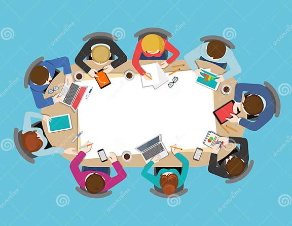 Office Table Top View Business Meeting Flat Vector Infographic Stock