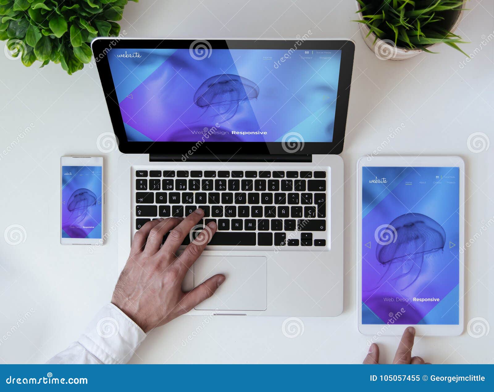 Office Tabletop Cool Responsive Design Website Stock Image Image