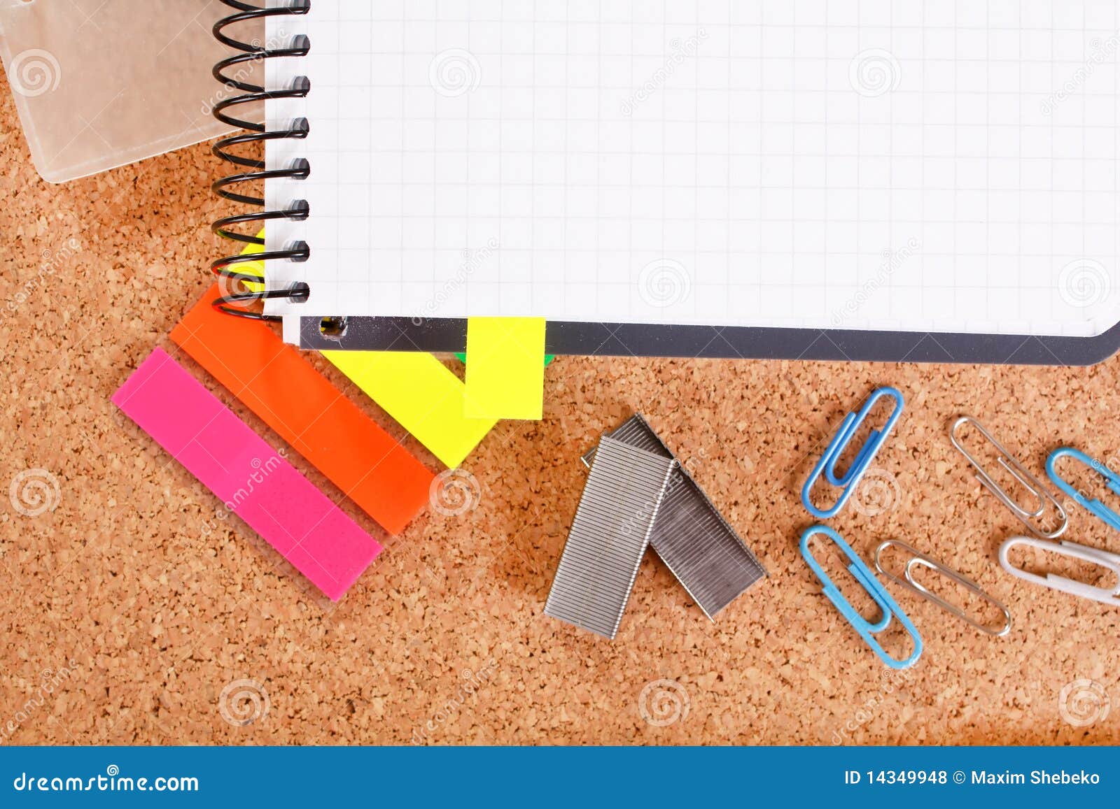 Office tools on cork board stock photo. Image of rubber 14349948