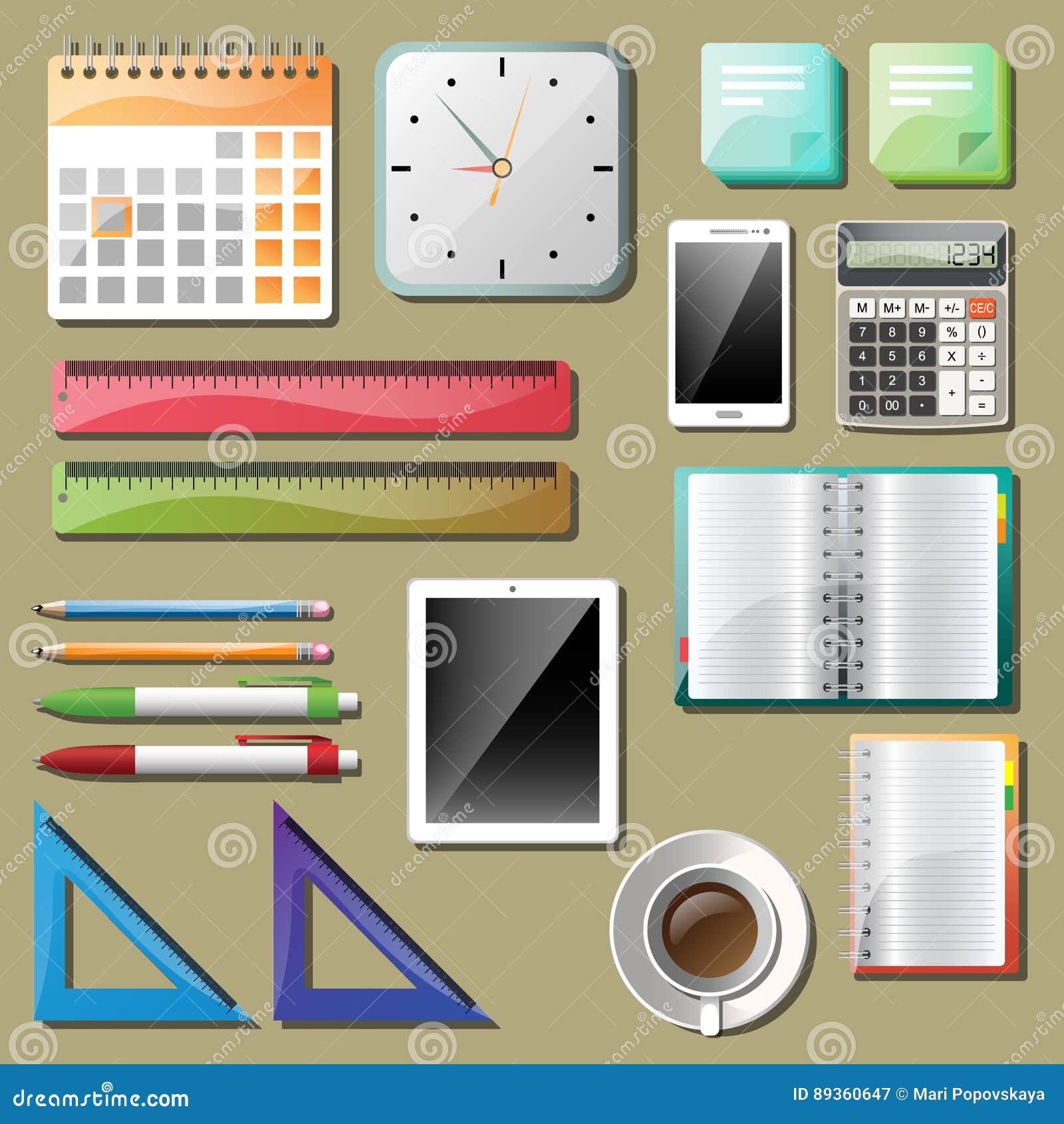Office Tools and Devices Set Stock Vector - Illustration of digital ...