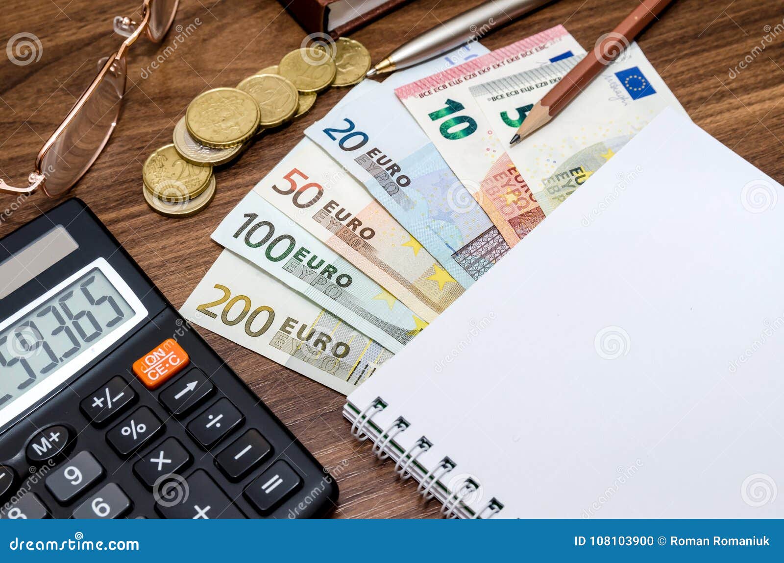 Tools Empty Notebook and Euro Bills Photo - Image of calculator, information: 108103900