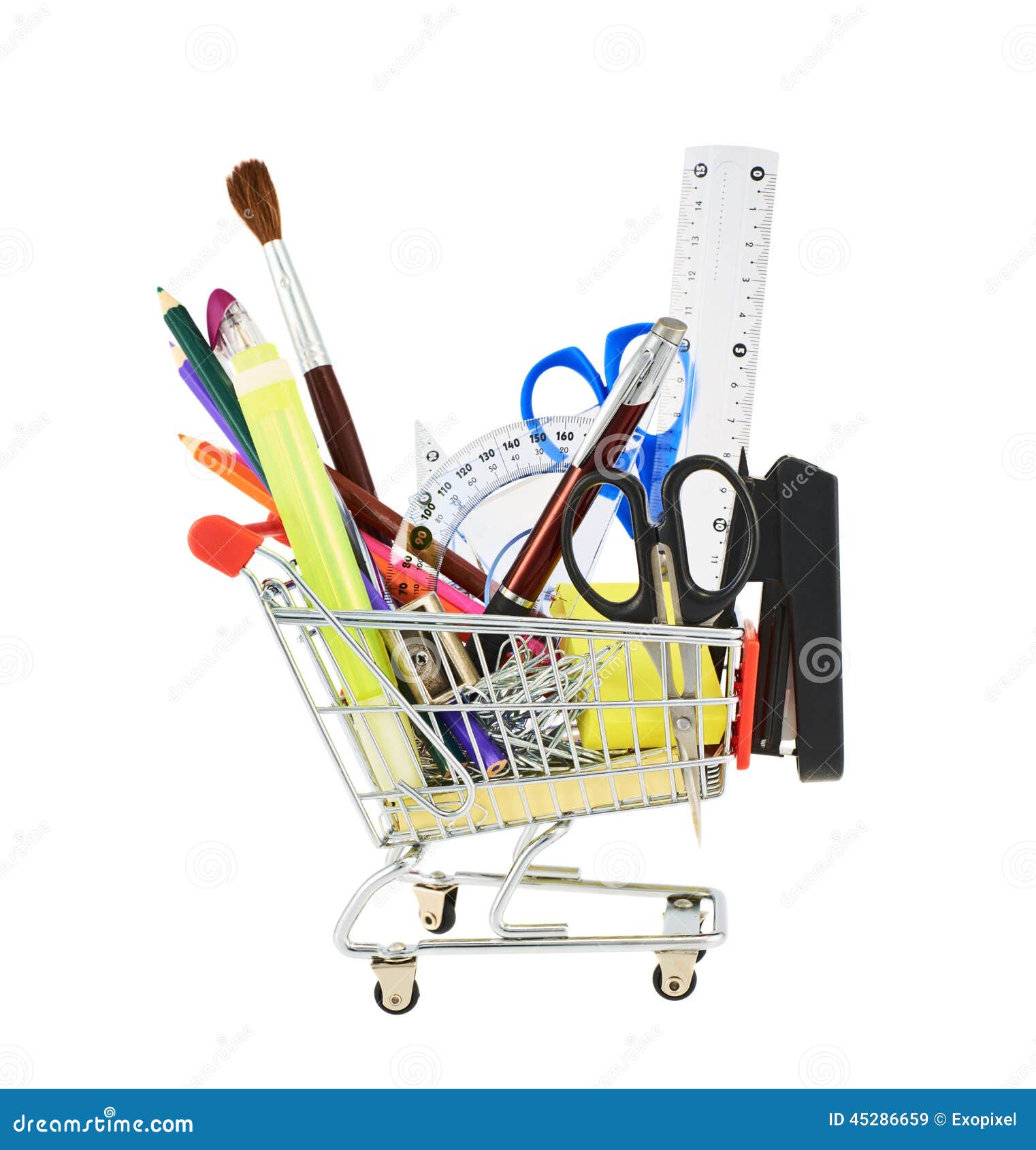 Office Tools in a Shopping Cart Stock Image Image of draw, equipment
