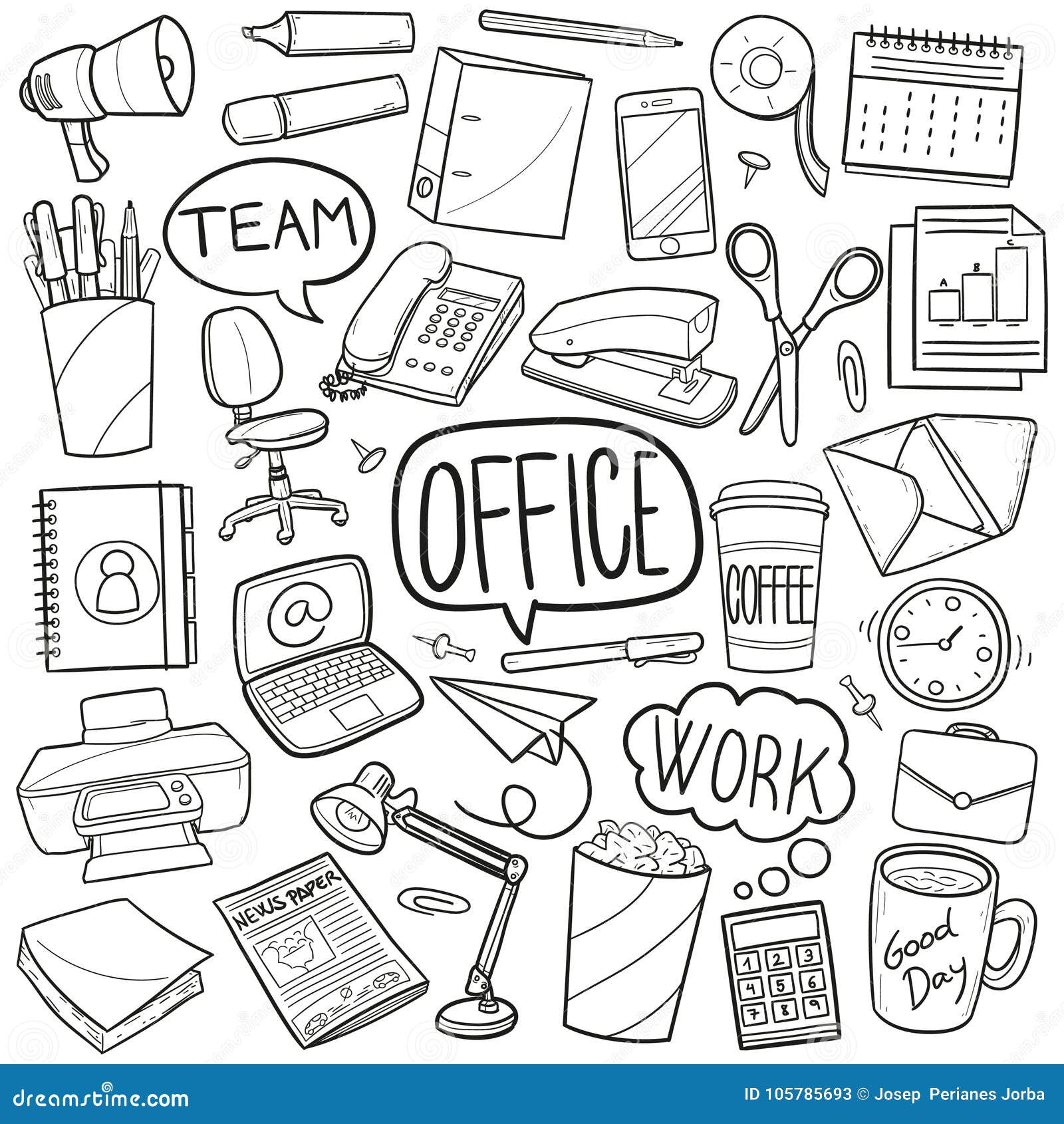 office traditional doodle icons sketch hand made  