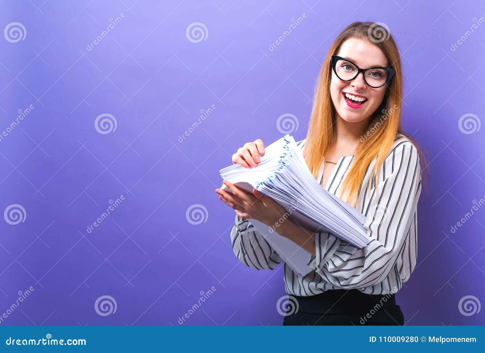 Office Woman with a Stack of Documents Stock Photo - Image of busy ...