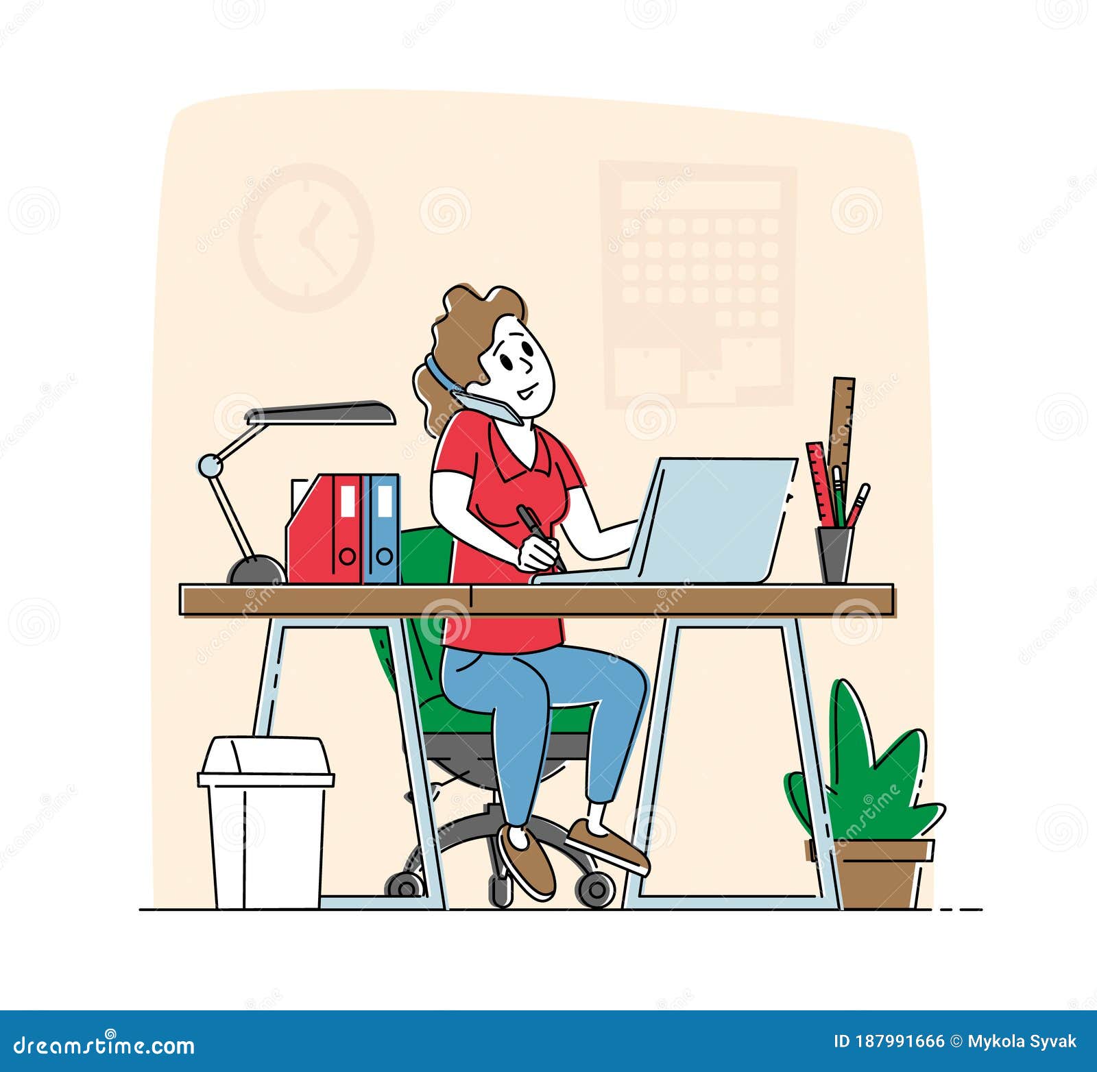 Office Worker Busy Business Woman or Freelancer Character Working on Laptop  Sitting at Table Workplace Stock Vector - Illustration of business,  internet: 187991666