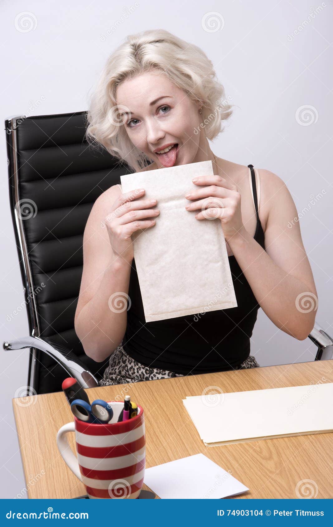 work from home licking envelopes