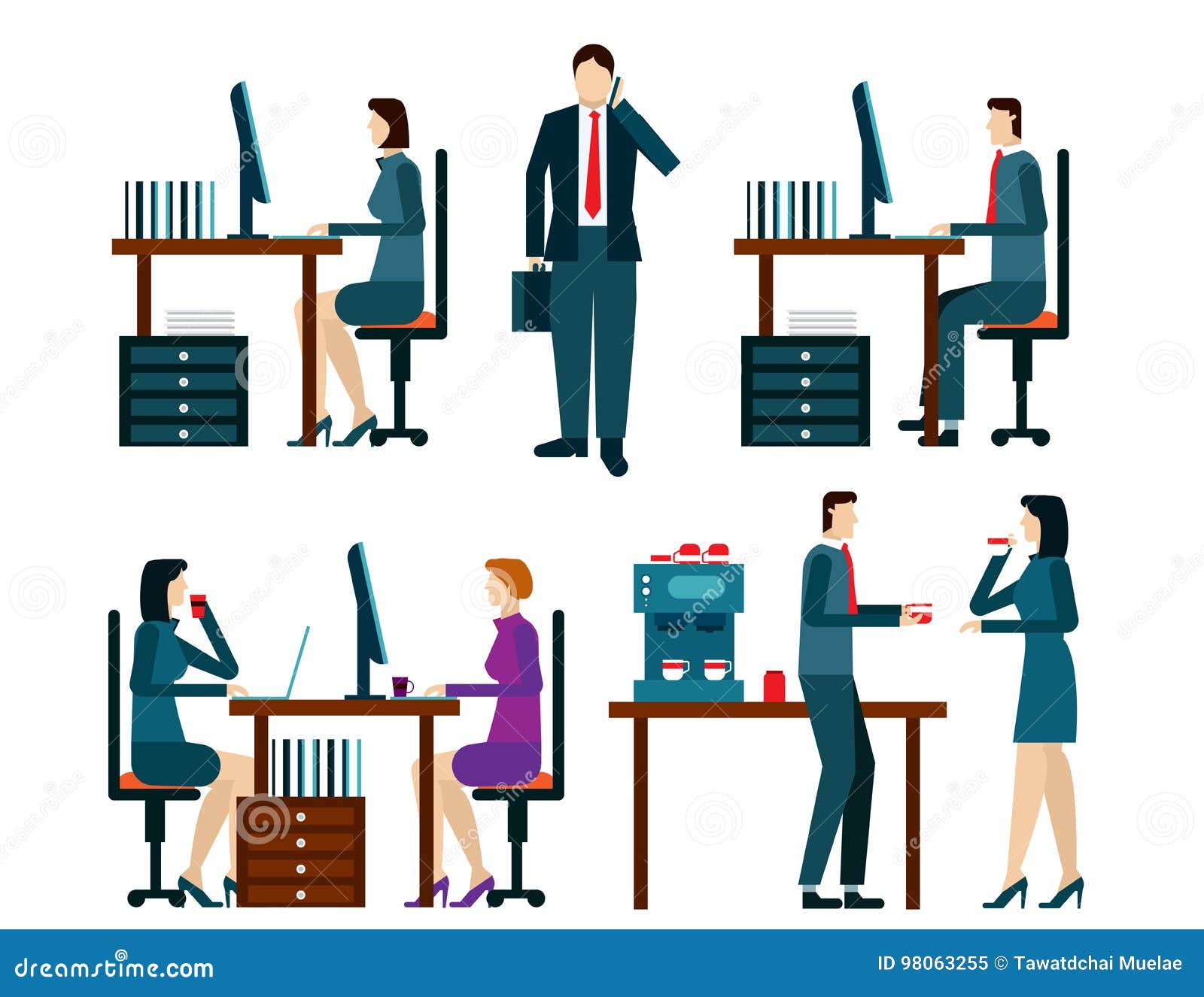 Office Worker Icons Set with Business People Workflow Elements I Stock ...