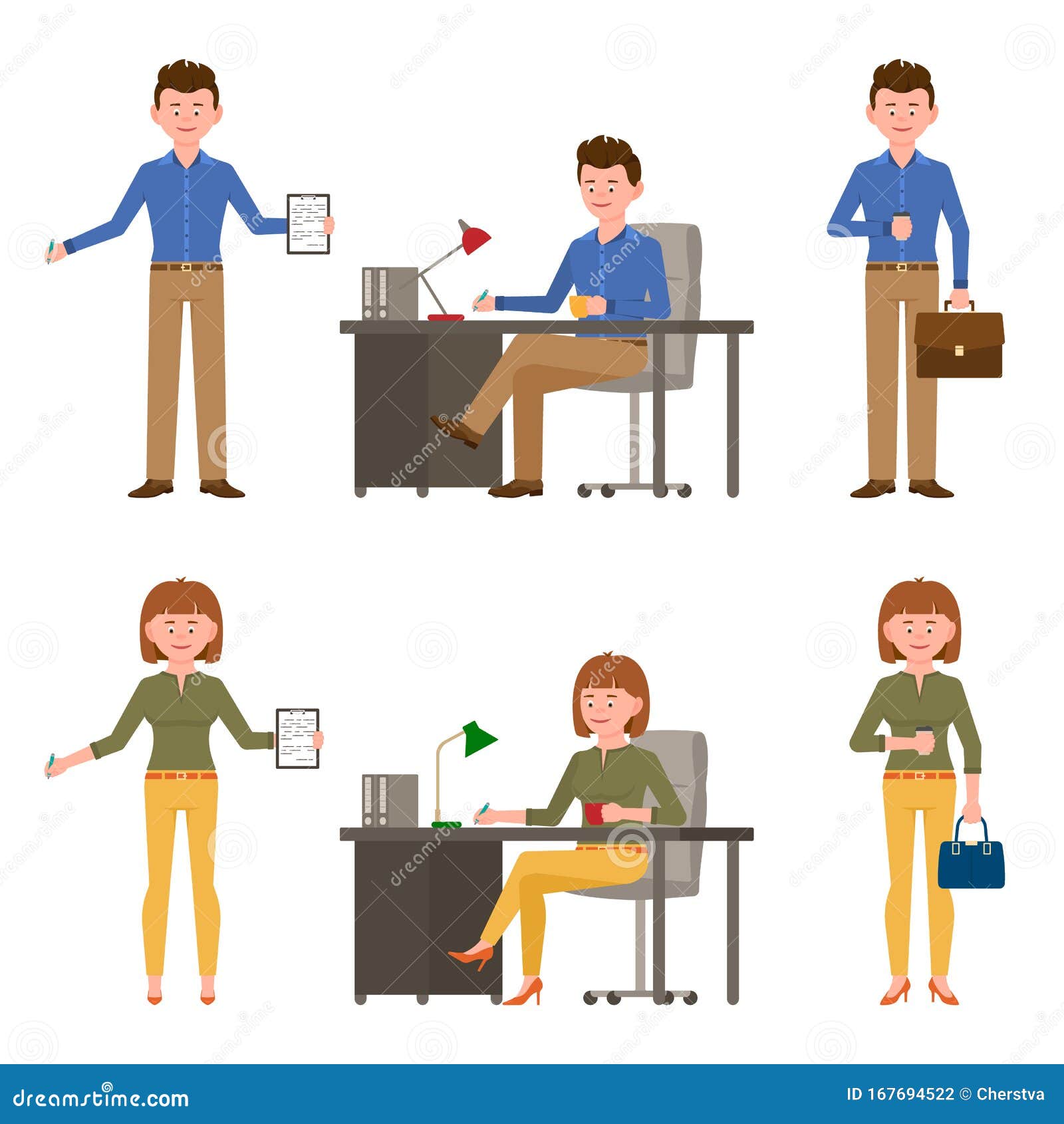 Office Worker Man And Woman Vector Illustration Front