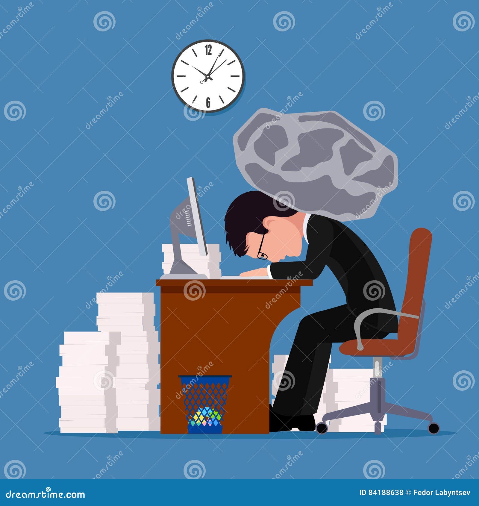 Office Worker Swamped with Work .vector Illustration Stock Vector