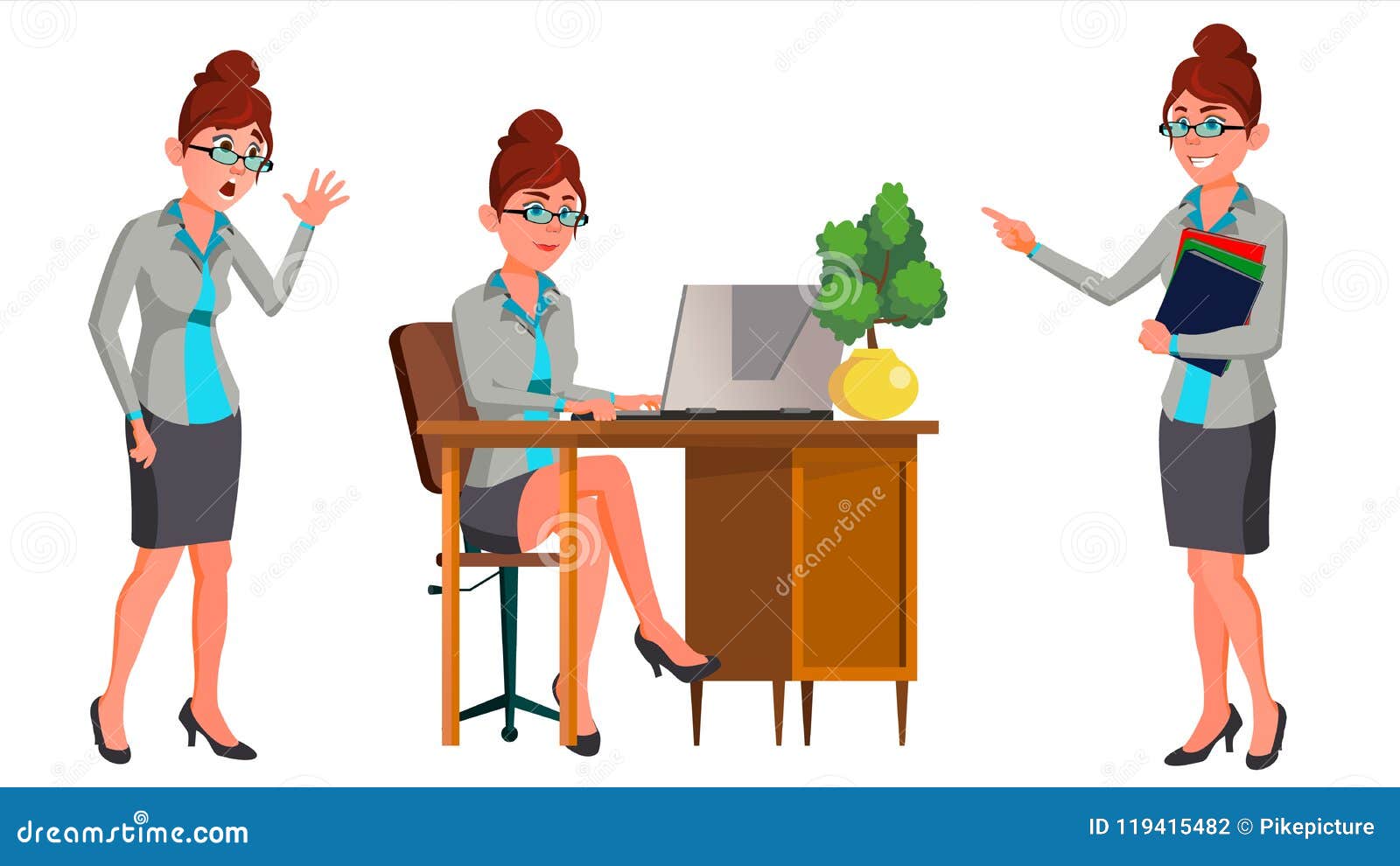 Office Worker Vector. Woman. Secretary, Accountant. Happy Clerk, Servant, Office Situations Stock Vector - Illustration furniture, consulting: 119415482