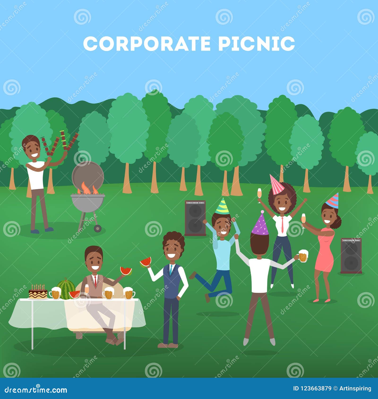 Office Workers at the Corporate Bbq Party Stock Vector - Illustration of  love, cooking: 123663879