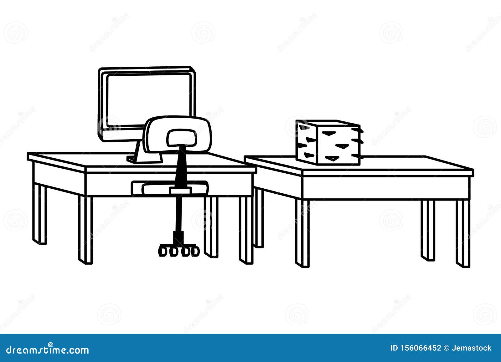 Office and Workplace Elements Cartoons in Black and White Stock Vector