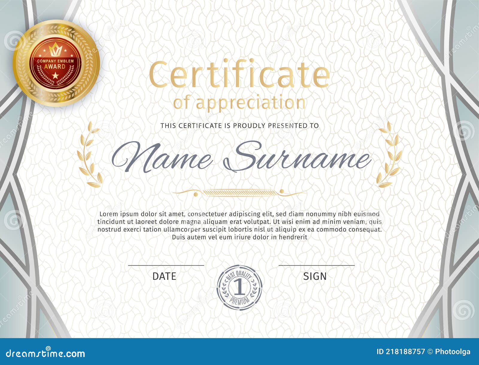 Official Certificate Withgrey Wave Design Elements. Business Modern