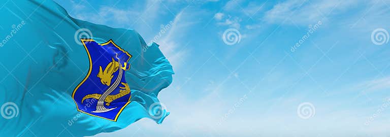 Official Flag of Surabaya City Indonesia at Cloudy Sky Background on ...