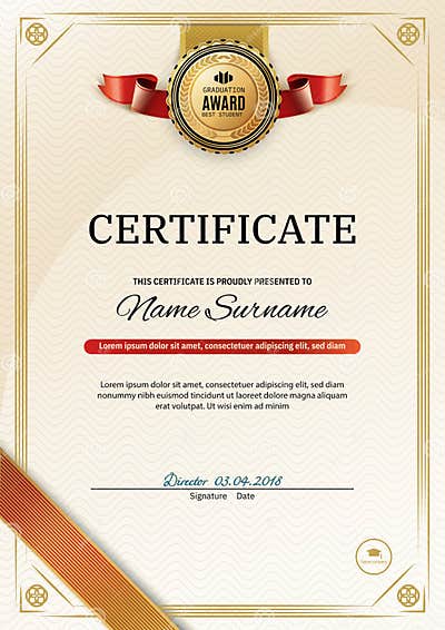 Official Retro Certificate with Red Gold Design Elements. Red Ribbon ...