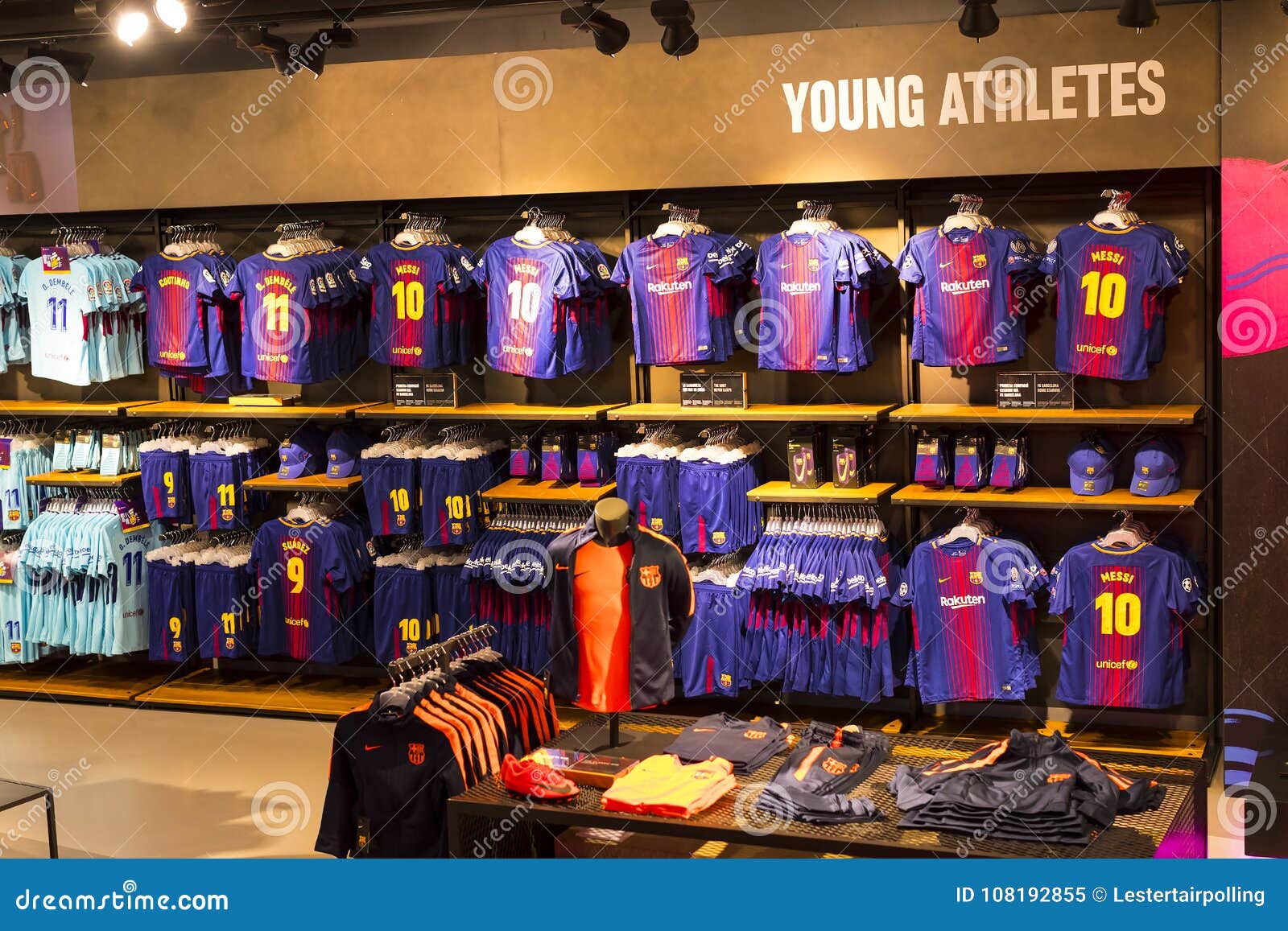 Official Store FC Barcelona , Clothing and Footwear Team of Souvenirs and Paraphernalia for of the Team and Visitors of the S Editorial Image - of shop, city: