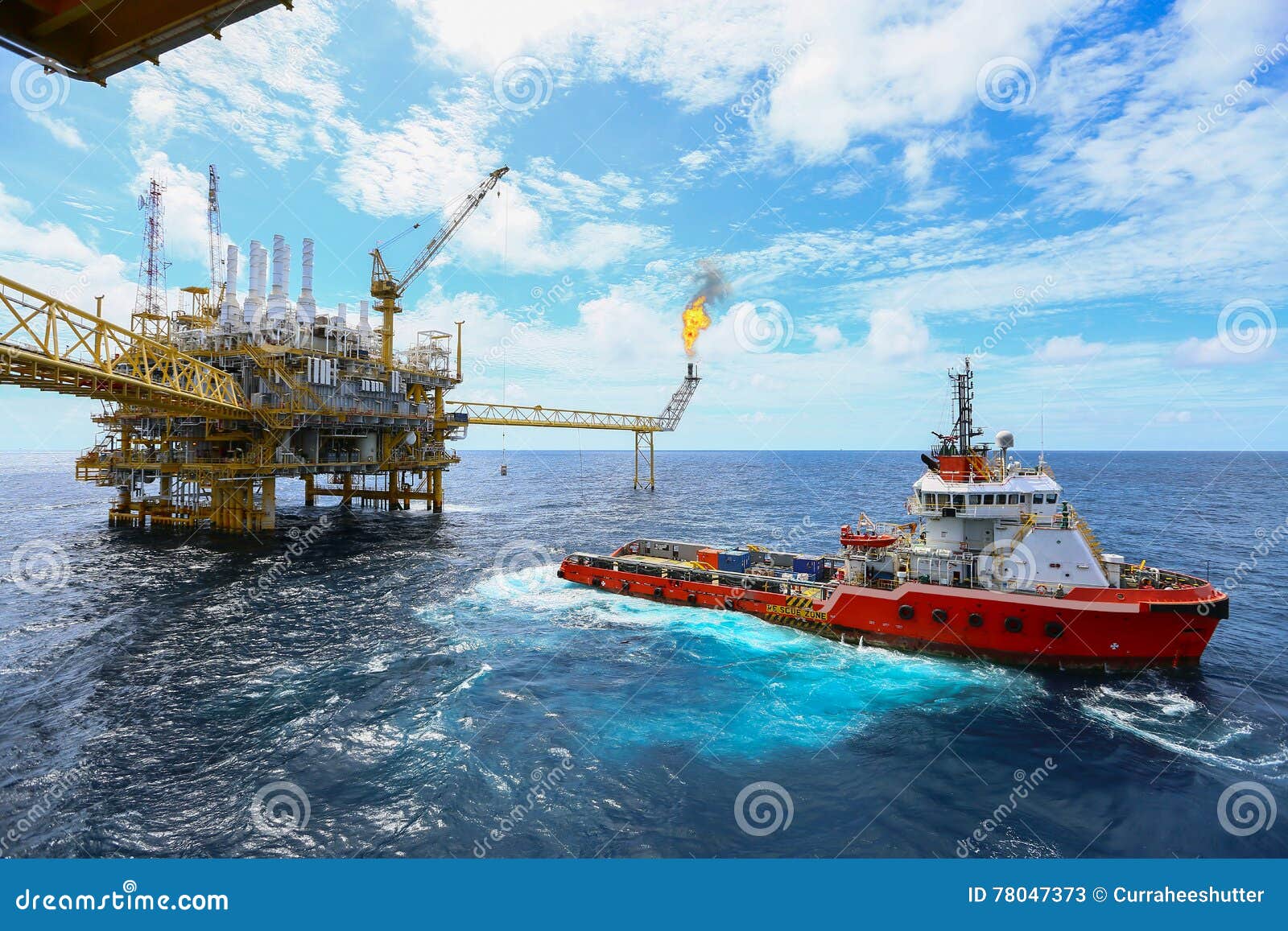offshore construction platform for production oil and gas, oil and gas industry and hard work,production platform and operation